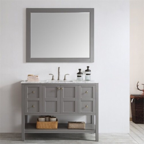 Vinnova Florence 48 Bathroom Vanity Framed Wall Mirror in Gray Perspective: bottom