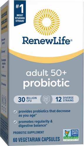 Renew Life Probiotic Adult 50 Plus Daily Supplement Capsules Perspective: bottom