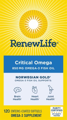 Renew Life Norwegian Gold Critical Omega 850 Mg Softgels Omega-3 Fish Oil Supplement Perspective: bottom