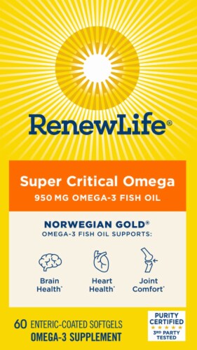 Renew Life Norwegian Gold Super Critical Omega Omega-Fish Oil Burp-Free Softgels Perspective: bottom