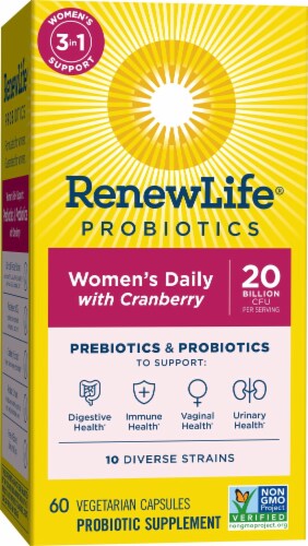 Renew Life Womens Daily with Cranberry Prebiotics & Probiotics Vegetarian Capsules Perspective: bottom