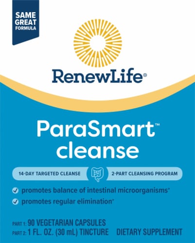 Renew Life ParaSmart 15-Day Targeted Cleanse 2-Part Detox Dietary Supplement Perspective: bottom
