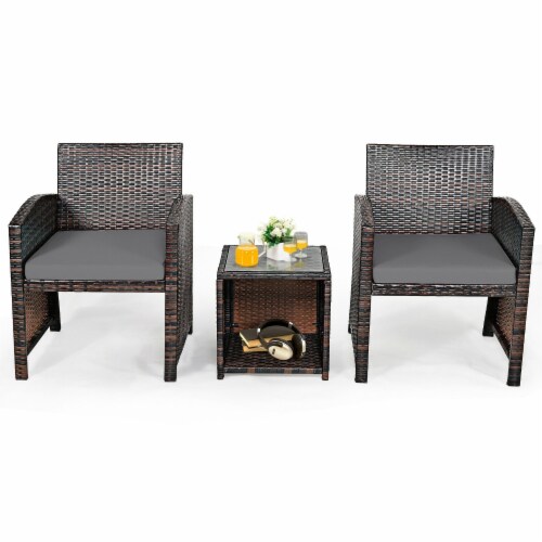 Slickblue 3 Pieces PE Rattan Wicker Furniture Set with Cushion Sofa Coffee Table for Garden Perspective: bottom