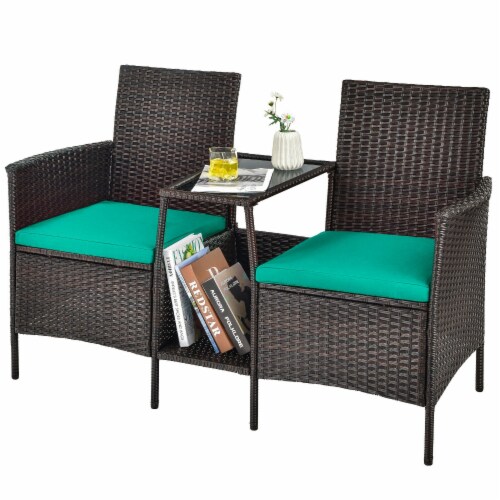Slickblue - Patio Rattan Wicker Conversation Set Sofa Cushioned Loveseat Glass Table Perspective: bottom