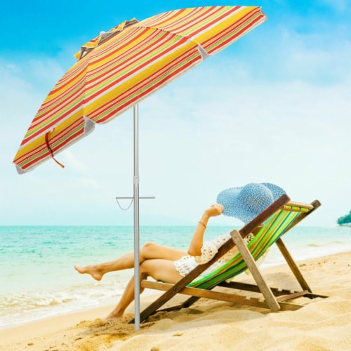 Slickblue 6.5 Feet Beach Umbrella with Sun Shade and Carry Bag without Weight Base Perspective: bottom