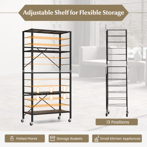 Slickblue 5-Tier Foldable Shelving Unit with Detachable Wheels and Anti-Toppling System Perspective: bottom