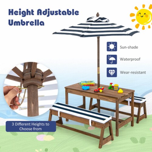 Slickblue Kids Picnic Table and Bench Set with Cushions and Height Adjustable Umbrella Perspective: bottom