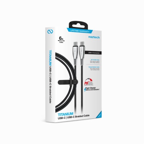Naztech 15501 6 Ft. Titanium USB-C to USB-C Braided Cable - Black Perspective: bottom