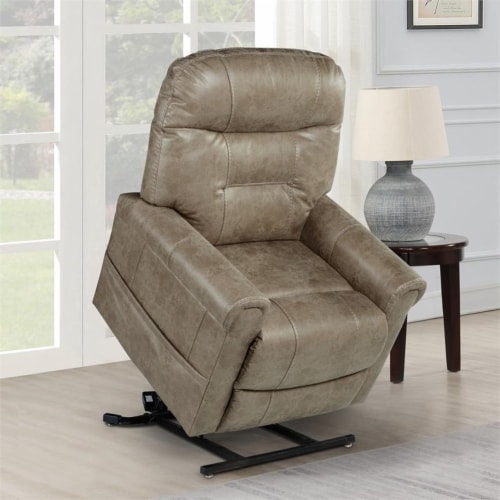 Ottawa Mushroom Light Brown Faux Leather Power Lift Chair with Heat and Massage Perspective: bottom