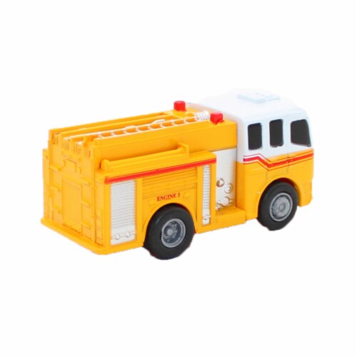 NewRay Die-Cast Mini Pull Back Rescue Vehicle Yellow Fire Truck Perspective: bottom