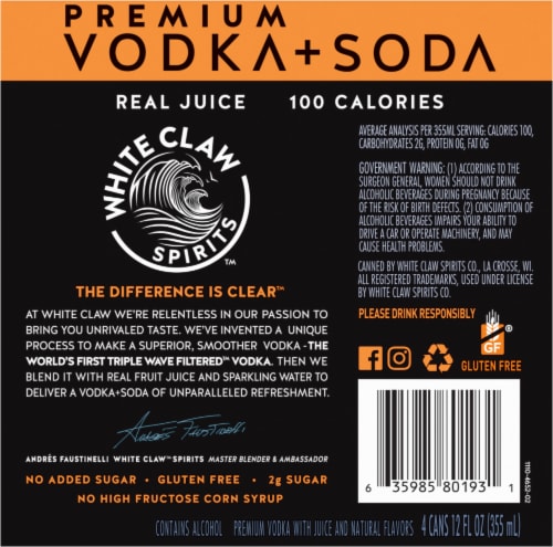 White Claw Peach Vodka Soda Ready to Drink Cocktail Perspective: bottom