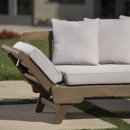 LUMISOL Outdoor Acacia Wood Daybed, Patio 3-Seater Sofa With Water-Resistant Cushions, Patio Outdoor Daybed With Slatted Armrests & Wood