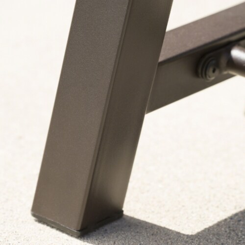 Cana Outdoor Teak Finished Acacia Wood Bench with Rustic Metal Accents Perspective: bottom