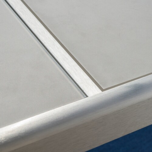 Coral Coral Outdoor Aluminum Dining Table with Tempered Glass Table Top Perspective: bottom