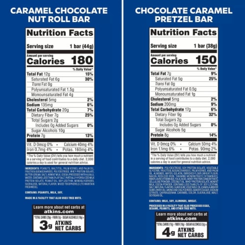 Atkins Chocolate Caramel Nut Roll Snack Bars (18 ct. + 2 Bars) Perspective: bottom