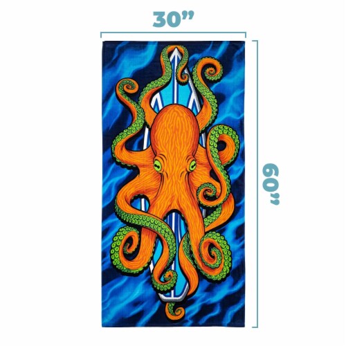 Dawhud Direct Octopus Surfboard Beach Towel for Boys, 30 x60 Perspective: bottom