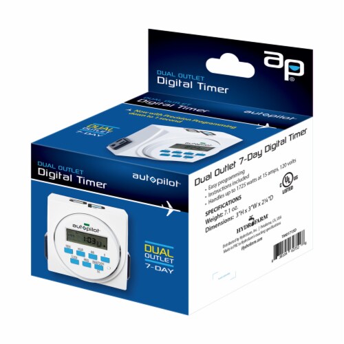 Auto Pilot TM01715D 7 Day 8 Programs Dual Outlet Digital Programmable Timer Perspective: bottom