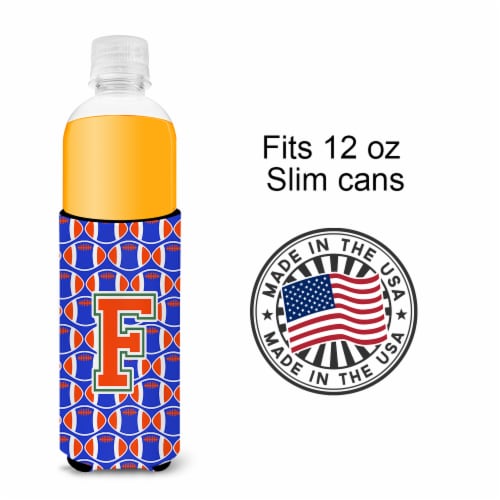 Letter F Football Green, Blue and Orange Ultra Hugger for slim cans Perspective: bottom