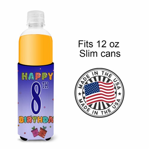 Carolines Treasures CJ1099MUK Happy 8th Birthday Ultra Hugger for slim cans Perspective: bottom