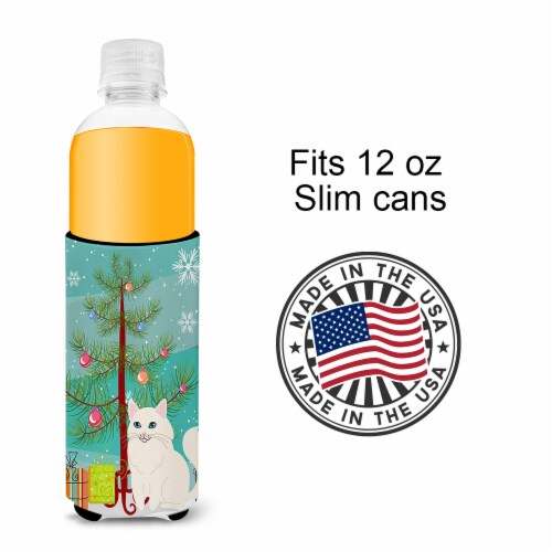 Turkish Angora Cat Merry Christmas Tree Ultra Hugger for slim cans Perspective: bottom