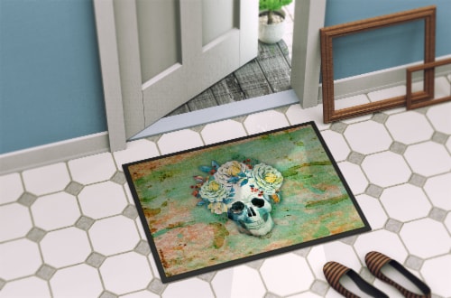 Carolines Treasures BB5124JMAT Day of the Dead Skull with Flowers Doormat 24x36 Perspective: bottom