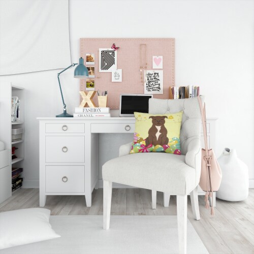 Easter Eggs Staffordshire Bull Terrier Chocolate Fabric Decorative Pillow Perspective: bottom
