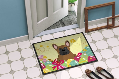 Easter Eggs French Bulldog Brown Indoor or Outdoor Mat 18x27 Perspective: bottom