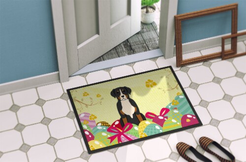 Easter Eggs Greater Swiss Mountain Dog Indoor or Outdoor Mat 18x27 Perspective: bottom