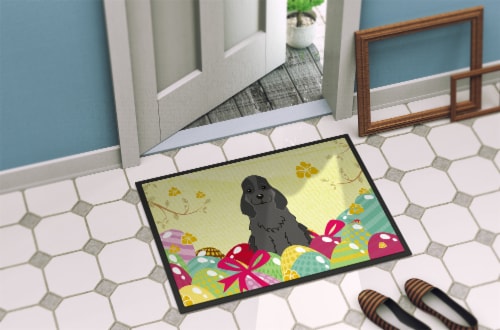 Carolines Treasures BB6092MAT Easter Eggs Cocker Spaniel Black Doormat 18x27 Perspective: bottom