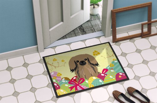 Carolines Treasures BB6102MAT Easter Eggs Pekingese Tan Doormat 18x27 Perspective: bottom