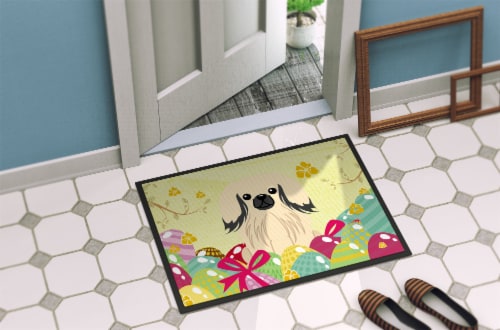 Carolines Treasures BB6106MAT Easter Eggs Pekingese Cream Doormat 18x27 Perspective: bottom