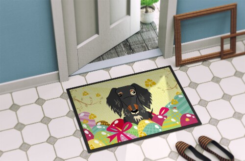 Easter Eggs Wire Haired Dachshund Dapple Indoor or Outdoor Mat 18x27 Perspective: bottom