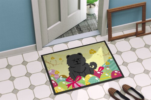 Carolines Treasures BB6143MAT Easter Eggs Chow Chow Black Doormat 18x27 Perspective: bottom