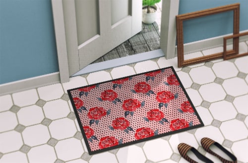 Carolines Treasures BB7513MAT Watercolor Red Roses and Polkadots Doormat 18x27 Perspective: bottom