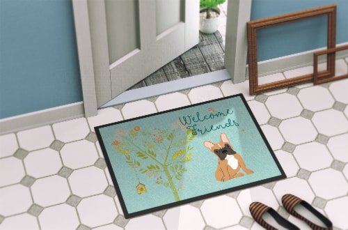 Carolines Treasures BB7633MAT Welcome Friends Fawn French Bulldog Doormat 18x27 Perspective: bottom
