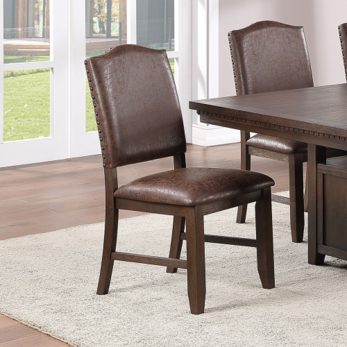 Set of 2 Faux Leather Upholstery Dining Chair in Dark Brown 2