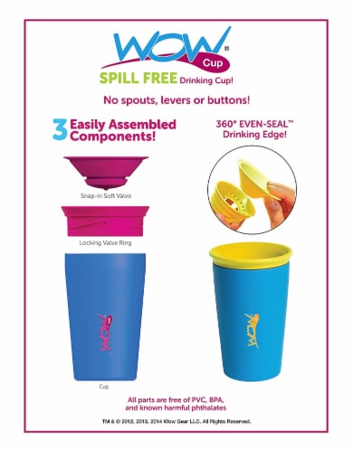 Wow Cup for Kids Original 360 Sippy Cup, Pink with Blue Lid, 9 oz TWO PACK Perspective: bottom