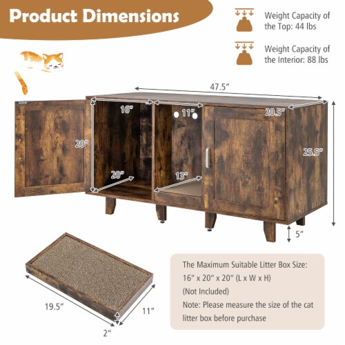 Slickblue 2-Door Cat Litter Box Enclosure with Winding Entry and Scratching Board Perspective: bottom