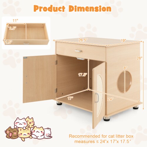 Slickblue Cat Litter Box Enclosure with Sisal Scratching Doors and Storage Perspective: bottom