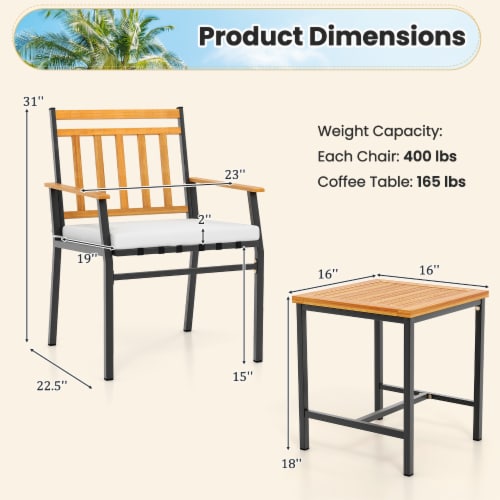 Slickblue Acacia Wood Patio Furniture Set 3 Pieces Outdoor Conversation Set Perspective: bottom
