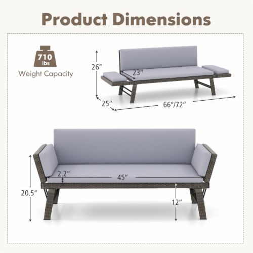Slickblue Convertible Sofa Daybed for Outdoor Spaces with Adjustable Armrests Perspective: bottom
