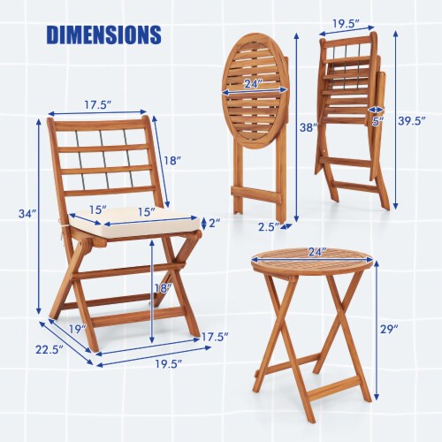 Slickblue Outdoor 3 Piece Acacia Wood Bistro Set with Cushions for Backyard Perspective: bottom