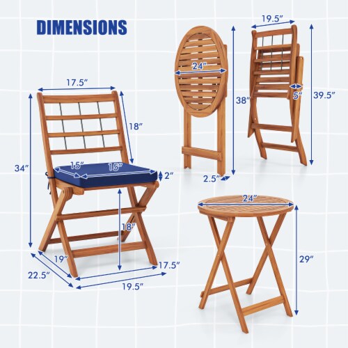 Slickblue Outdoor 3 Piece Acacia Wood Bistro Set with Cushions for Backyard Perspective: bottom