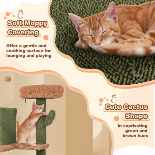 Slickblue Multi-level Cactus Cat Tree with Scratching Posts Ladder Double Condos and Toys Bed Perspective: bottom