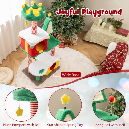 Slickblue Cute Christmas Cat Tree Cat Tower for Indoor Cats with Scratching Posts and Carpet Perspective: bottom