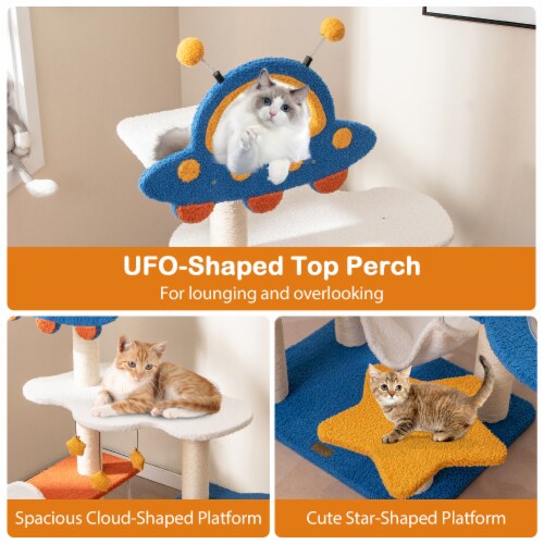 Slickblue 49 Inches Tall Cat Tree with UFO Top Perch Space Capsule and Sisal Scratching Posts Perspective: bottom