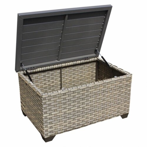TKC Monterey Outdoor Wicker Storage Coffee Table in Summer Fog Perspective: bottom