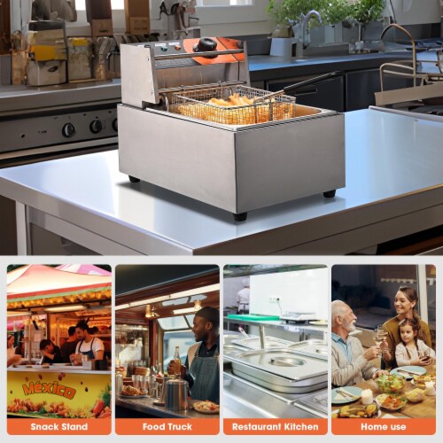 2500W 12L Commercial Electric Deep Fryer Single Tank Stainless Steel French Fry Restaurant Perspective: bottom