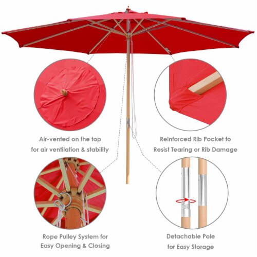 Yescom 13FT Large Outdoor Patio Umbrella UV30+ Wood 8 Rib Pole for Table Beach Yard Garden Perspective: bottom