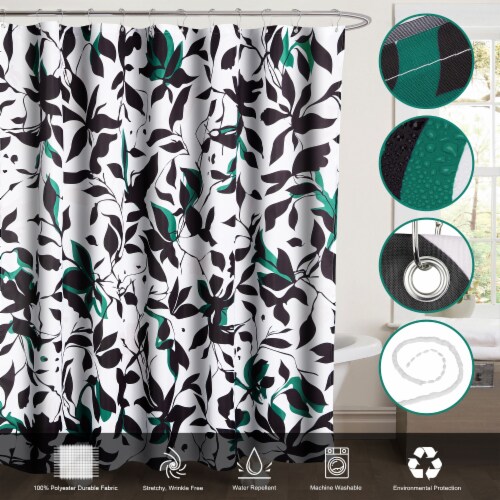 Floral Fabric Shower Curtain 72x72 Inches, with Rust Hooks,Black